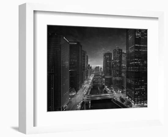 Chicago River Sunset BW-Steve Gadomski-Framed Photographic Print