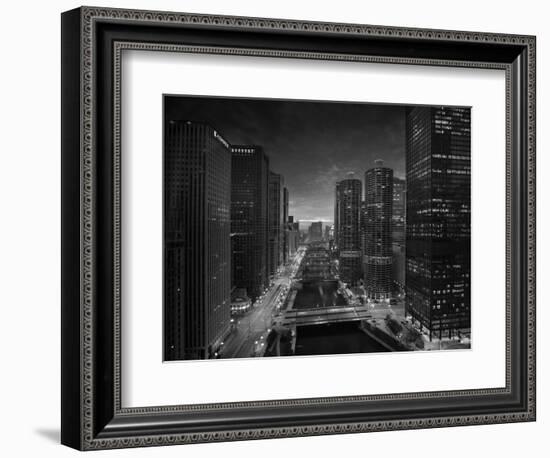 Chicago River Sunset BW-Steve Gadomski-Framed Photographic Print