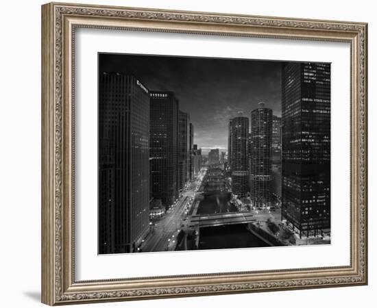 Chicago River Sunset BW-Steve Gadomski-Framed Photographic Print