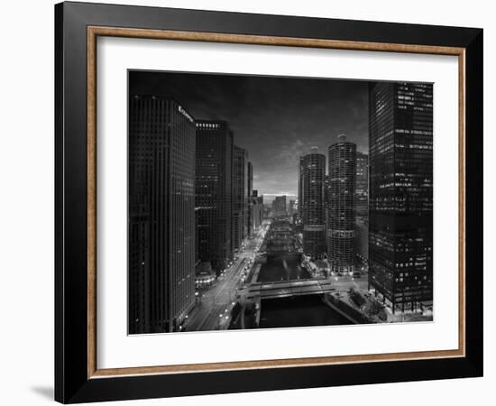 Chicago River Sunset BW-Steve Gadomski-Framed Photographic Print