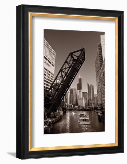 Chicago River Traffic BW-Steve Gadomski-Framed Photographic Print