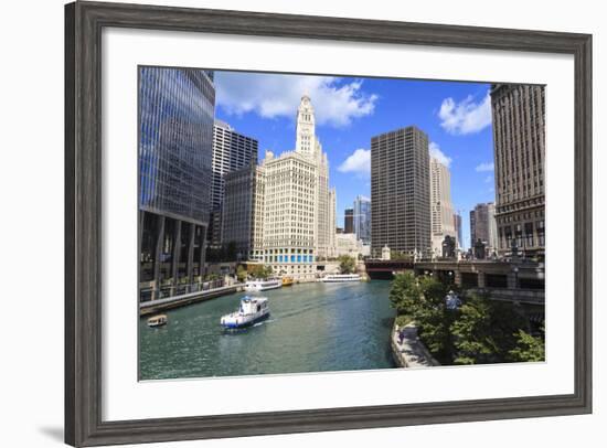 Chicago River Walk Follows the Riverside Along East Wacker Drive-Amanda Hall-Framed Photographic Print