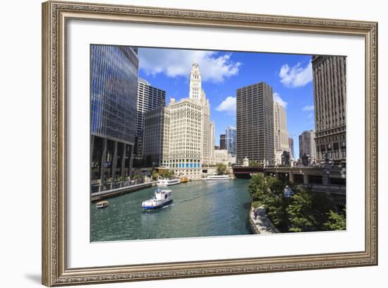 Chicago River Walk Follows the Riverside Along East Wacker Drive-Amanda Hall-Framed Photographic Print