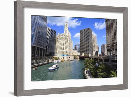 Chicago River Walk Follows the Riverside Along East Wacker Drive-Amanda Hall-Framed Photographic Print