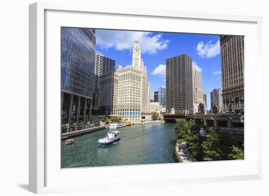 Chicago River Walk Follows the Riverside Along East Wacker Drive-Amanda Hall-Framed Photographic Print