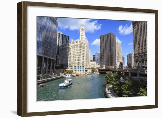 Chicago River Walk Follows the Riverside Along East Wacker Drive-Amanda Hall-Framed Photographic Print