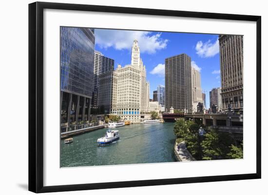 Chicago River Walk Follows the Riverside Along East Wacker Drive-Amanda Hall-Framed Photographic Print