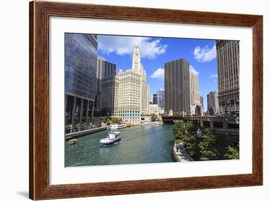 Chicago River Walk Follows the Riverside Along East Wacker Drive-Amanda Hall-Framed Photographic Print