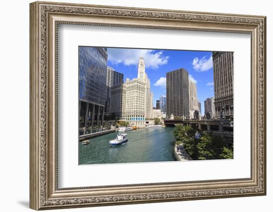 Chicago River Walk Follows the Riverside Along East Wacker Drive-Amanda Hall-Framed Photographic Print