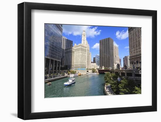 Chicago River Walk Follows the Riverside Along East Wacker Drive-Amanda Hall-Framed Photographic Print