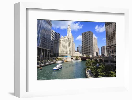 Chicago River Walk Follows the Riverside Along East Wacker Drive-Amanda Hall-Framed Photographic Print