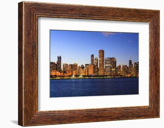 Chicago Skyline and Lake Michigan at Dusk, Chicago, Illinois, United States of America-Amanda Hall-Framed Photographic Print