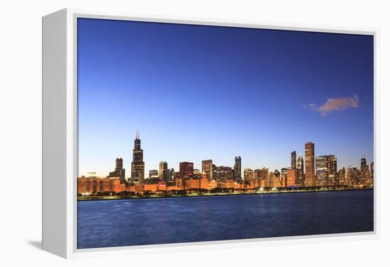 Chicago Skyline and Lake Michigan at Dusk with the Willis Tower on the Left, Chicago, Illinois, USA-Amanda Hall-Framed Premier Image Canvas