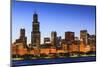 Chicago Skyline and Lake Michigan at Dusk with the Willis Tower on the Left, Chicago, Illinois, USA-Amanda Hall-Mounted Photographic Print