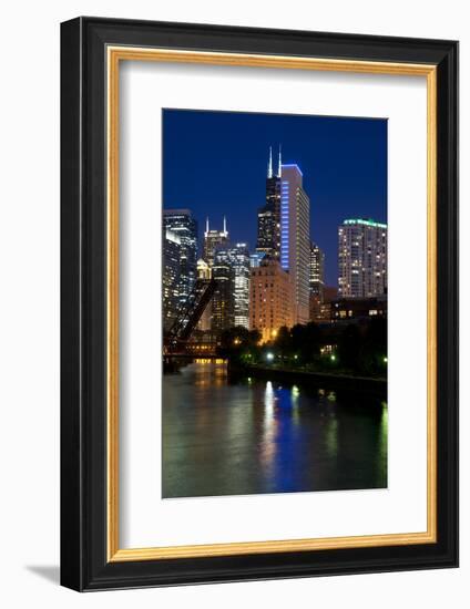 Chicago Skyline and River from Grand Avenue Bridge-Alan Klehr-Framed Photographic Print