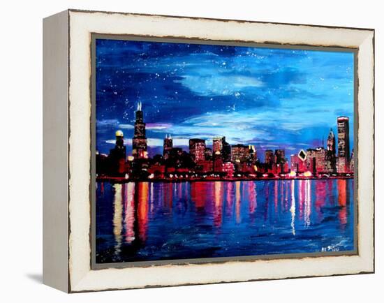 Chicago Skyline at Night-Martina Bleichner-Framed Stretched Canvas