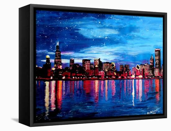 Chicago Skyline at Night-Martina Bleichner-Framed Stretched Canvas