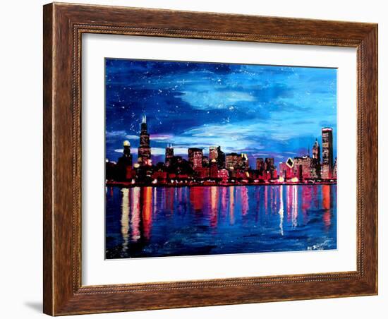 Chicago Skyline at Night-Martina Bleichner-Framed Art Print