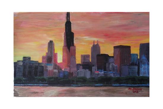 Chicago Skyline At Sunset Art Print Martina Bleichner Art Com