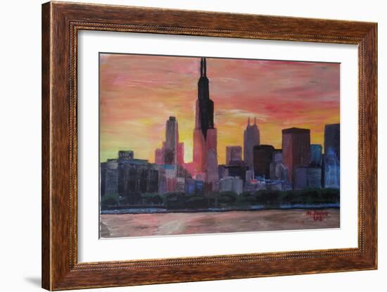 Chicago Skyline at Sunset-Martina Bleichner-Framed Art Print