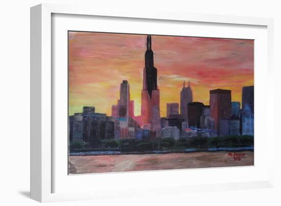 Chicago Skyline at Sunset-Martina Bleichner-Framed Art Print