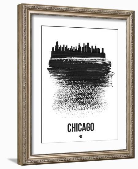 Chicago Skyline Brush Stroke - Black-NaxArt-Framed Art Print