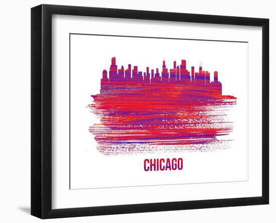 Chicago Skyline Brush Stroke - Red-NaxArt-Framed Art Print