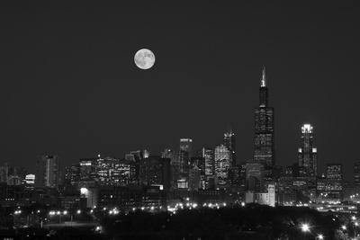 Chicago Skyline At Night Black And White