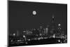 Chicago Skyline & Full Moon In Black & White-Steve Gadomski-Mounted Photographic Print