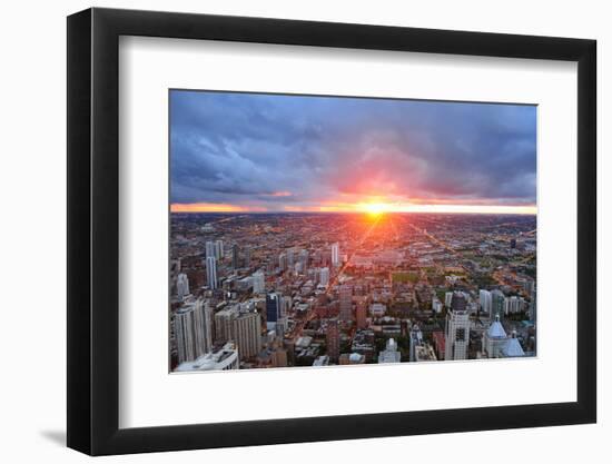 Chicago Skyline Panorama Aerial View with Skyscrapers and Cloudy Sky at Sunset.-Songquan Deng-Framed Photographic Print