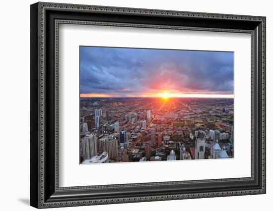 Chicago Skyline Panorama Aerial View with Skyscrapers and Cloudy Sky at Sunset.-Songquan Deng-Framed Photographic Print