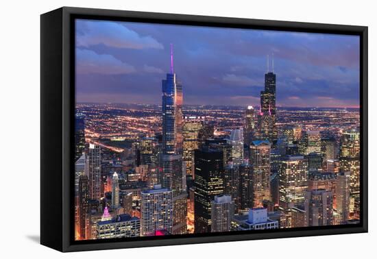 Chicago Skyline Panorama Aerial View with Skyscrapers with Cloudy  Sky at Dusk.-Songquan Deng-Framed Premier Image Canvas
