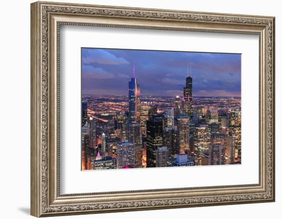 Chicago Skyline Panorama Aerial View with Skyscrapers with Cloudy  Sky at Dusk.-Songquan Deng-Framed Photographic Print