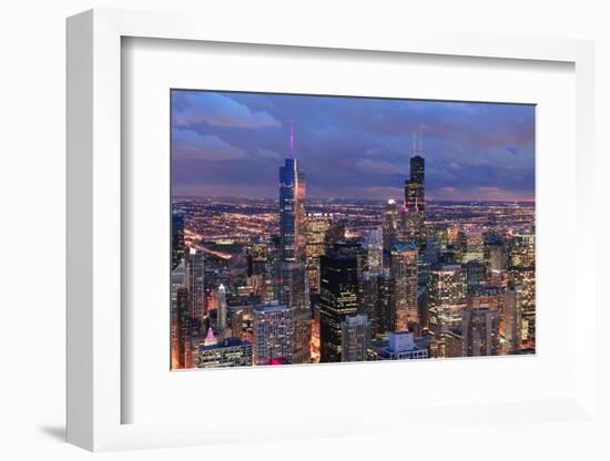 Chicago Skyline Panorama Aerial View with Skyscrapers with Cloudy  Sky at Dusk.-Songquan Deng-Framed Photographic Print