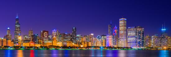Chicago Skyline With Cubs World Series Lights Night Lake Michigan Chicago Cook County Illino Photographic Print By Artcom