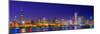 Chicago skyline with Cubs World Series lights night, Lake Michigan, Chicago, Cook County, Illino...-null-Mounted Photographic Print