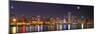 Chicago skyline with Cubs World Series lights night, Moonrise, Lake Michigan, Chicago, Cook Coun...-null-Mounted Photographic Print