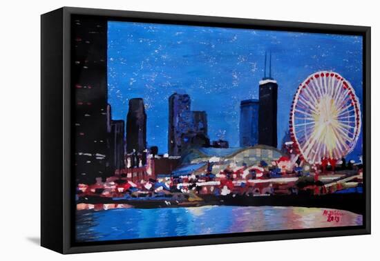 Chicago Skyline with Ferris Wheel-Martina Bleichner-Framed Stretched Canvas