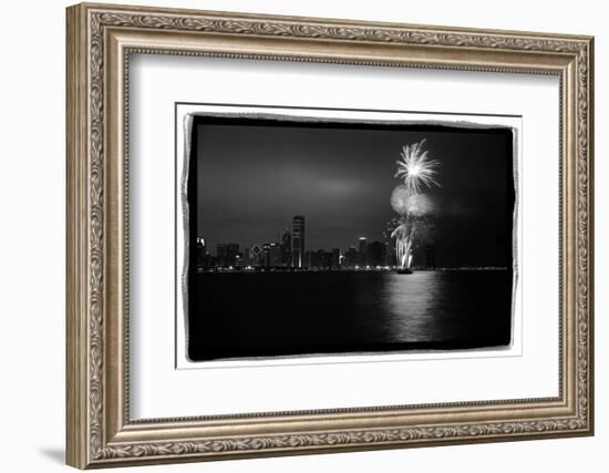 Chicago Skyline with Fireworks-Steve Gadomski-Framed Photographic Print
