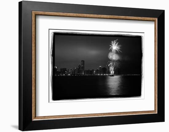 Chicago Skyline with Fireworks-Steve Gadomski-Framed Photographic Print