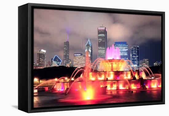 Chicago Skyline with Skyscrapers and Buckingham Fountain in Grant Park at Night Lit by Colorful Lig-Songquan Deng-Framed Premier Image Canvas