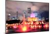 Chicago Skyline with Skyscrapers and Buckingham Fountain in Grant Park at Night Lit by Colorful Lig-Songquan Deng-Mounted Photographic Print