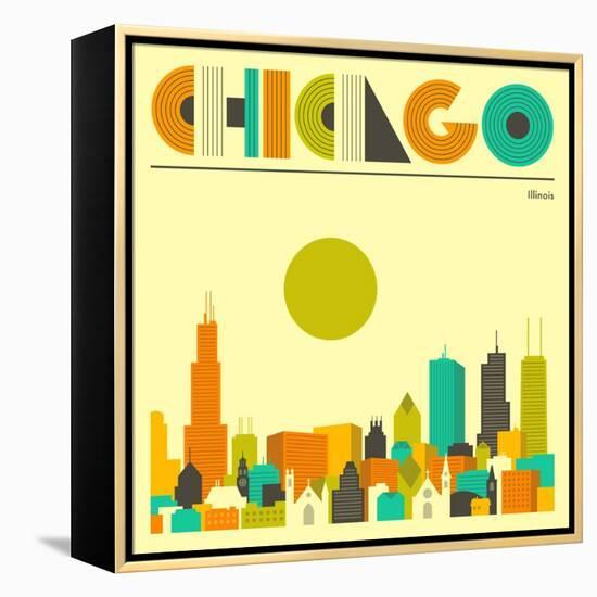 Chicago Skyline-Jazzberry Blue-Framed Stretched Canvas