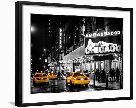 Chicago the Musical - Yellow Cabs in front of the Ambassador Theatre in Times Square by Night-Philippe Hugonnard-Framed Photographic Print