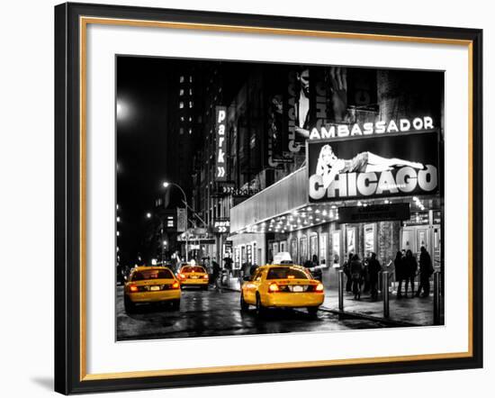 Chicago the Musical - Yellow Cabs in front of the Ambassador Theatre in Times Square by Night-Philippe Hugonnard-Framed Photographic Print