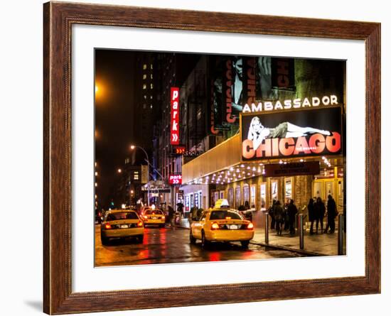 Chicago the Musical - Yellow Cabs in front of the Ambassador Theatre in Times Square by Night-Philippe Hugonnard-Framed Photographic Print