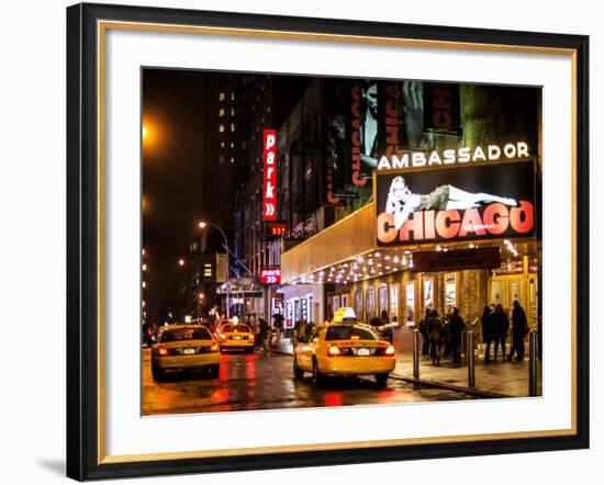 Chicago the Musical - Yellow Cabs in front of the Ambassador Theatre in Times Square by Night-Philippe Hugonnard-Framed Photographic Print