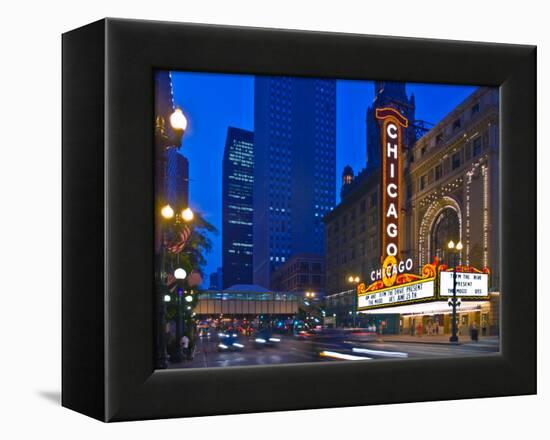 Chicago Theatre marquee at night, Chicago, Cook County, Illinois, USA-null-Framed Premier Image Canvas