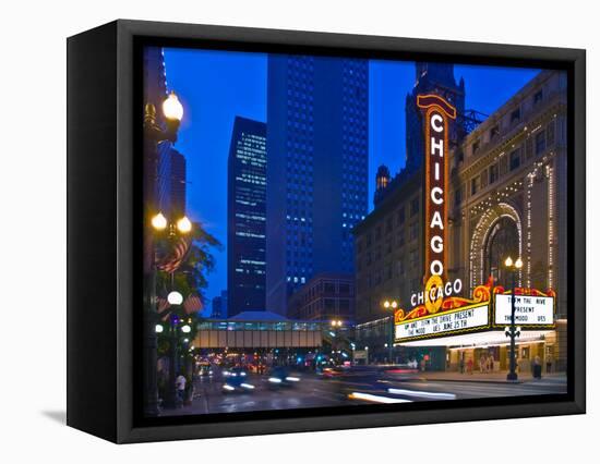 Chicago Theatre marquee at night, Chicago, Cook County, Illinois, USA-null-Framed Premier Image Canvas