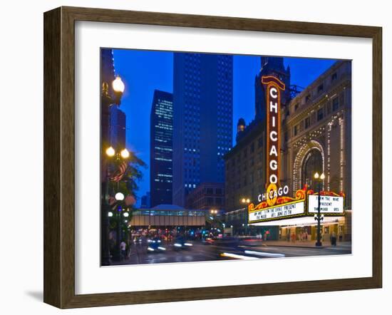 Chicago Theatre marquee at night, Chicago, Cook County, Illinois, USA-null-Framed Photographic Print